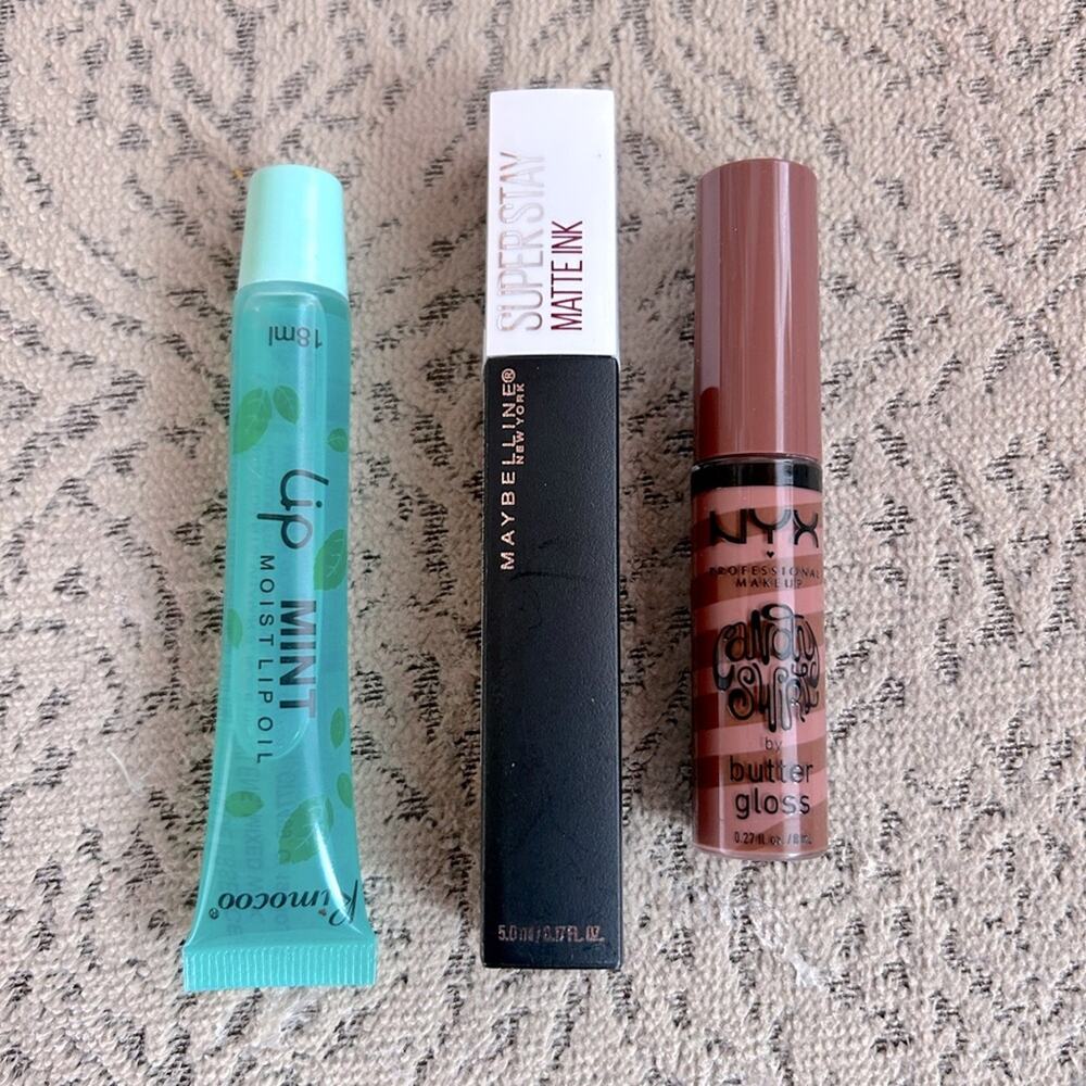 Lip Bundle 3 Piece Maybelline Matte Ink NYX Butter Gloss and Rimocco Lip Oil NEW